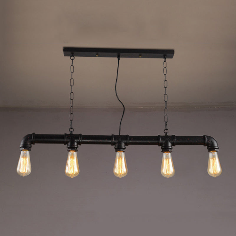 5 Lights Metal Tubular Island Pendant Lighting Retro Industrial Exposed Bulb Island Lamp