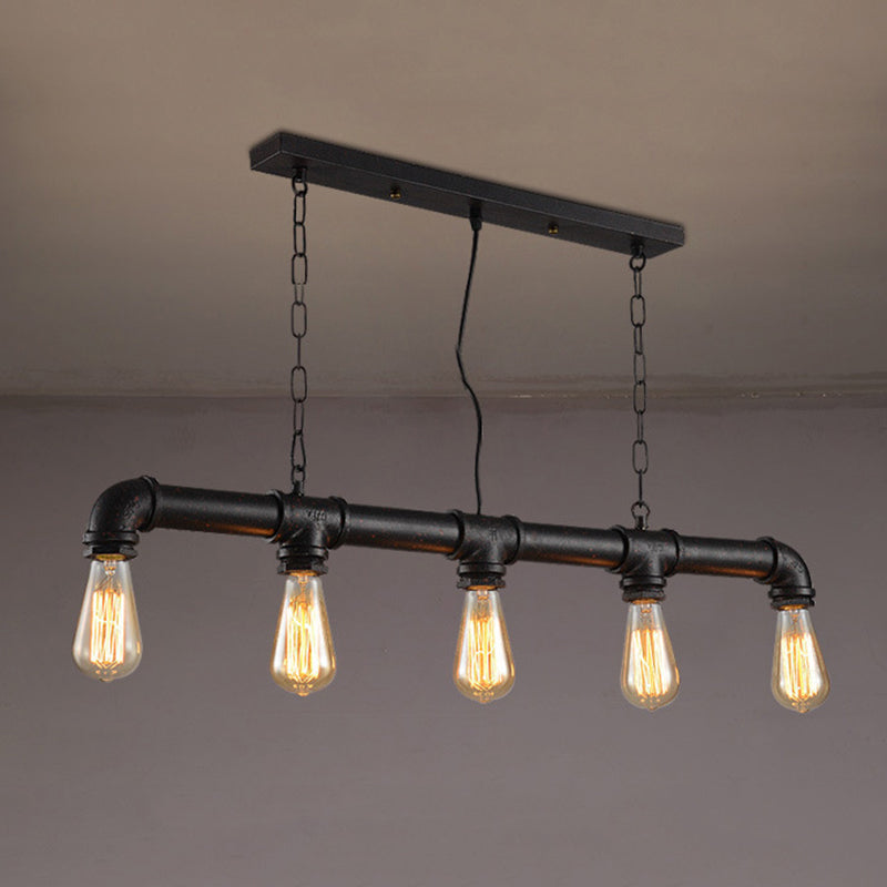 5 Lights Metal Tubular Island Pendant Lighting Retro Industrial Exposed Bulb Island Lamp