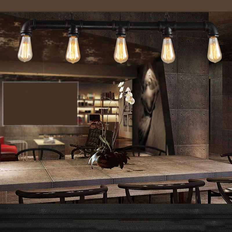 5 Lights Metal Tubular Island Pendant Lighting Retro Industrial Exposed Bulb Island Lamp