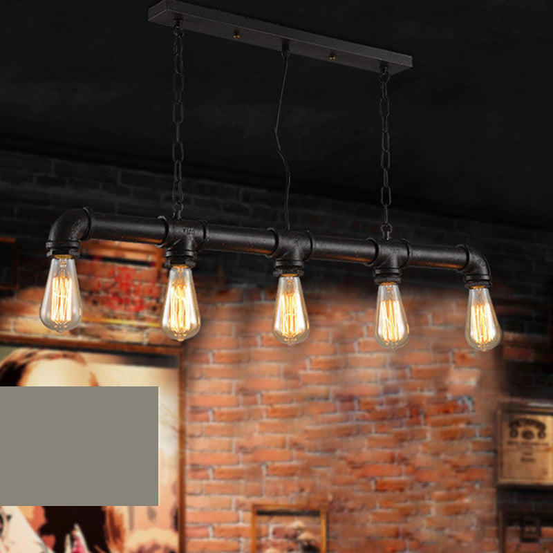 5 Lights Metal Tubular Island Pendant Lighting Retro Industrial Exposed Bulb Island Lamp