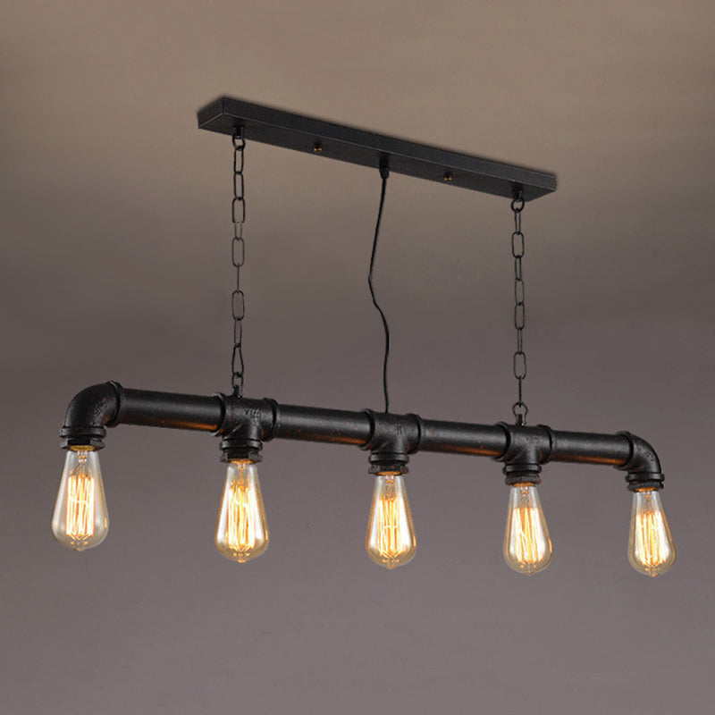 5 Lights Metal Tubular Island Pendant Lighting Retro Industrial Exposed Bulb Island Lamp