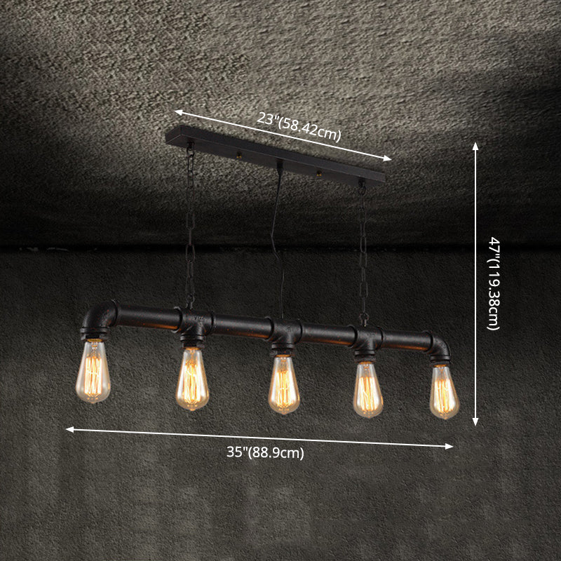 5 Lights Metal Tubular Island Pendant Lighting Retro Industrial Exposed Bulb Island Lamp