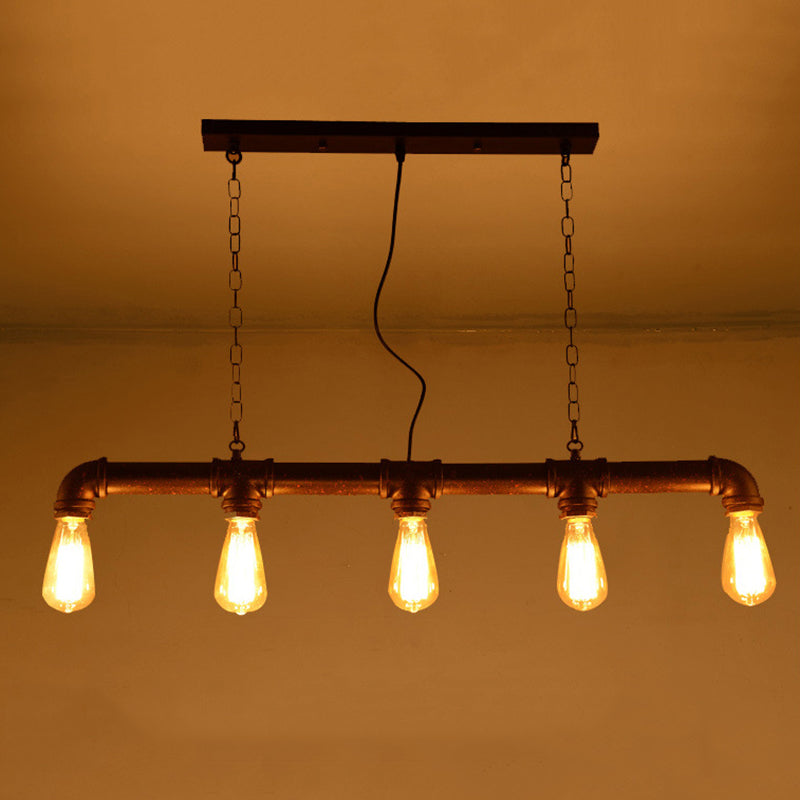 5 Lights Metal Tubular Island Pendant Lighting Retro Industrial Exposed Bulb Island Lamp