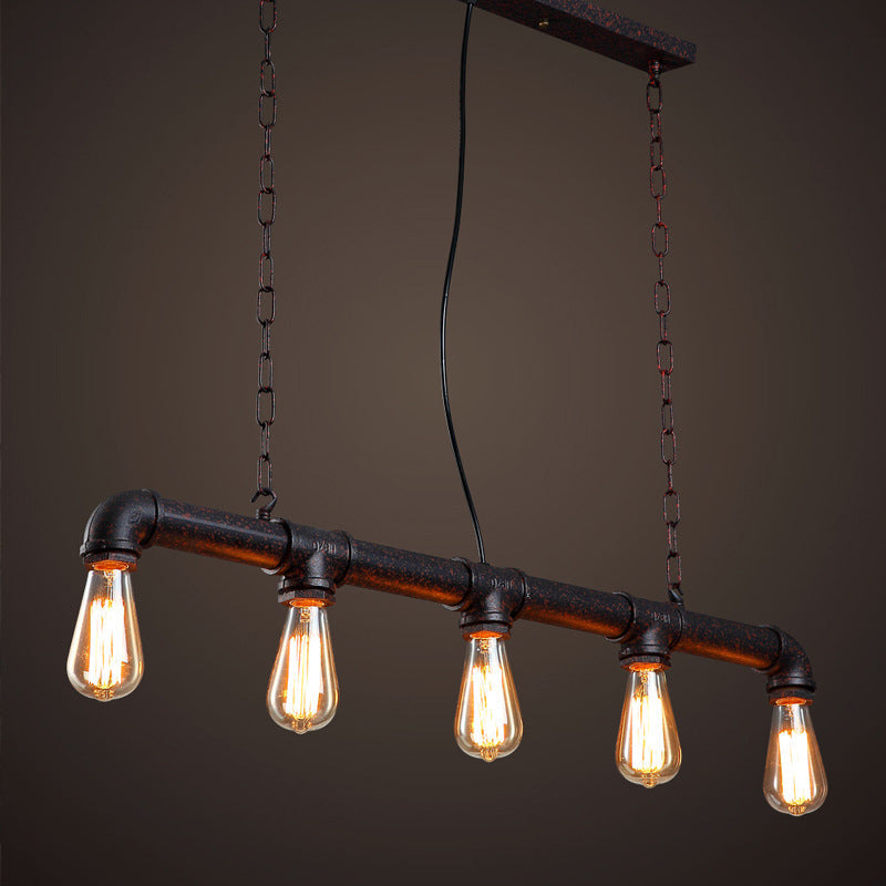 5 Lights Metal Tubular Island Pendant Lighting Retro Industrial Exposed Bulb Island Lamp