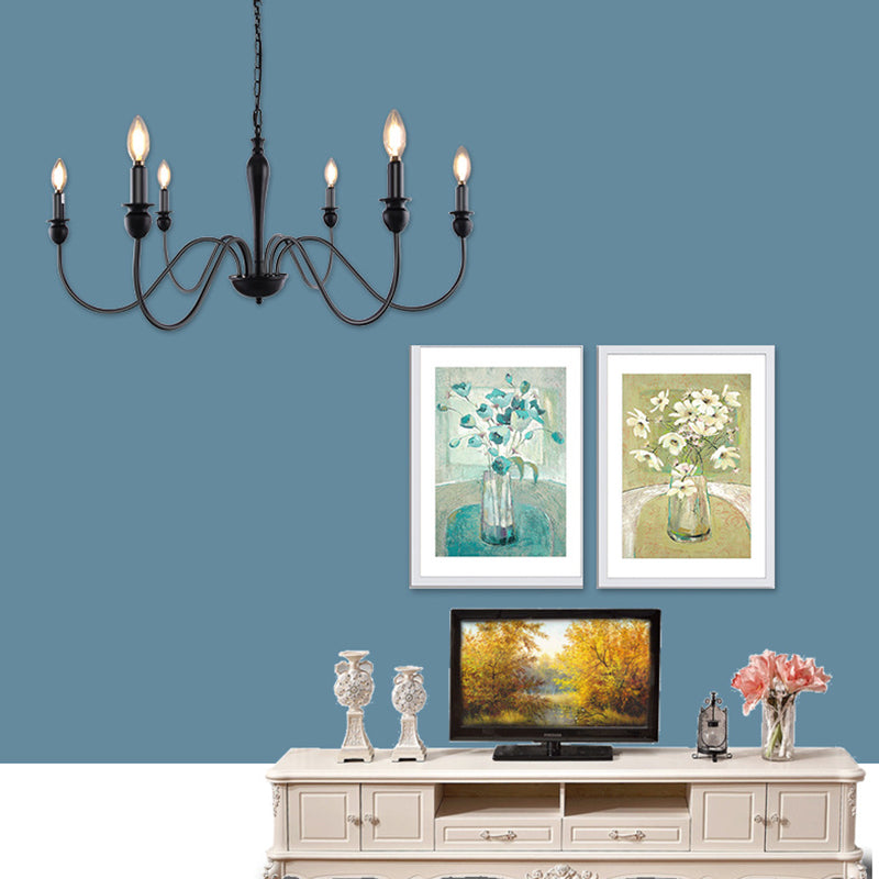 Armero de metal industrial Arena colgante Candelier Ligera de vela negra Bombilla expuesta Restauración Restaurante Lámpara