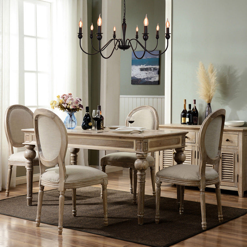 Armero de metal industrial Arena colgante Candelier Ligera de vela negra Bombilla expuesta Restauración Restaurante Lámpara