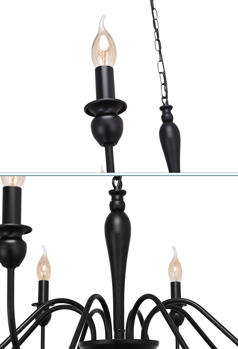 Armero de metal industrial Arena colgante Candelier Ligera de vela negra Bombilla expuesta Restauración Restaurante Lámpara