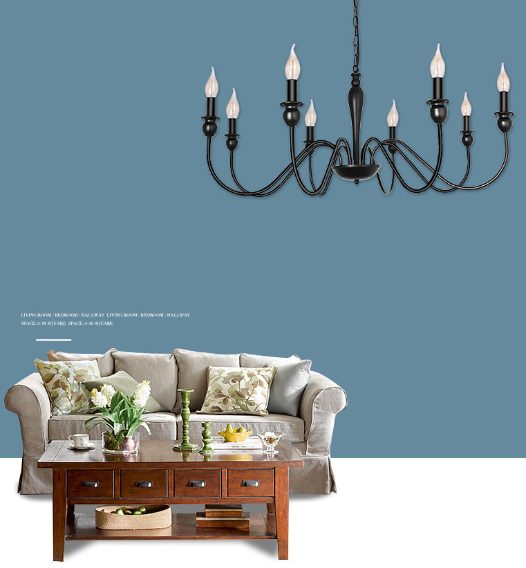 Armero de metal industrial Arena colgante Candelier Ligera de vela negra Bombilla expuesta Restauración Restaurante Lámpara