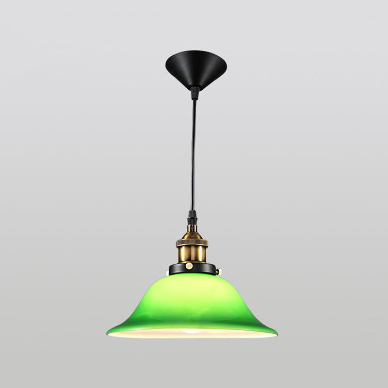 Green 1 Light Bell Pendant Lamp Vintage Industrial Glass Hanging Lamp for Living Room