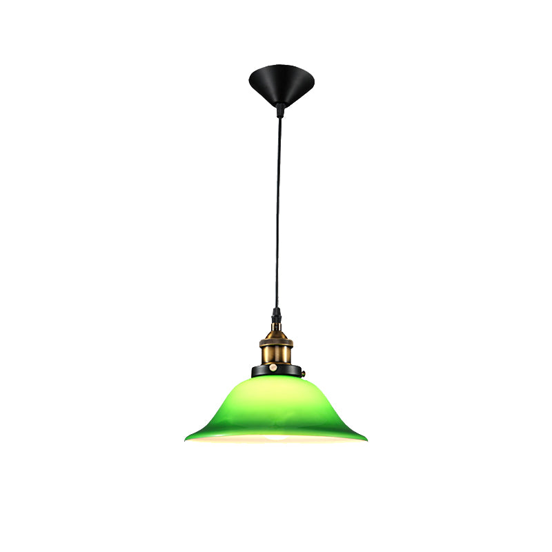 Green 1 Light Bell Pendant Lamp Vintage Industrial Glass Hanging Lamp for Living Room