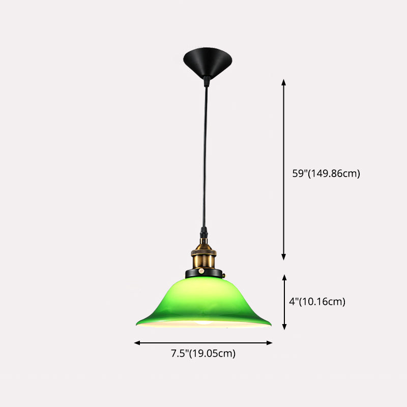 Green 1 Light Bell Pendant Lamp Vintage Industrial Glass Hanging Lamp for Living Room