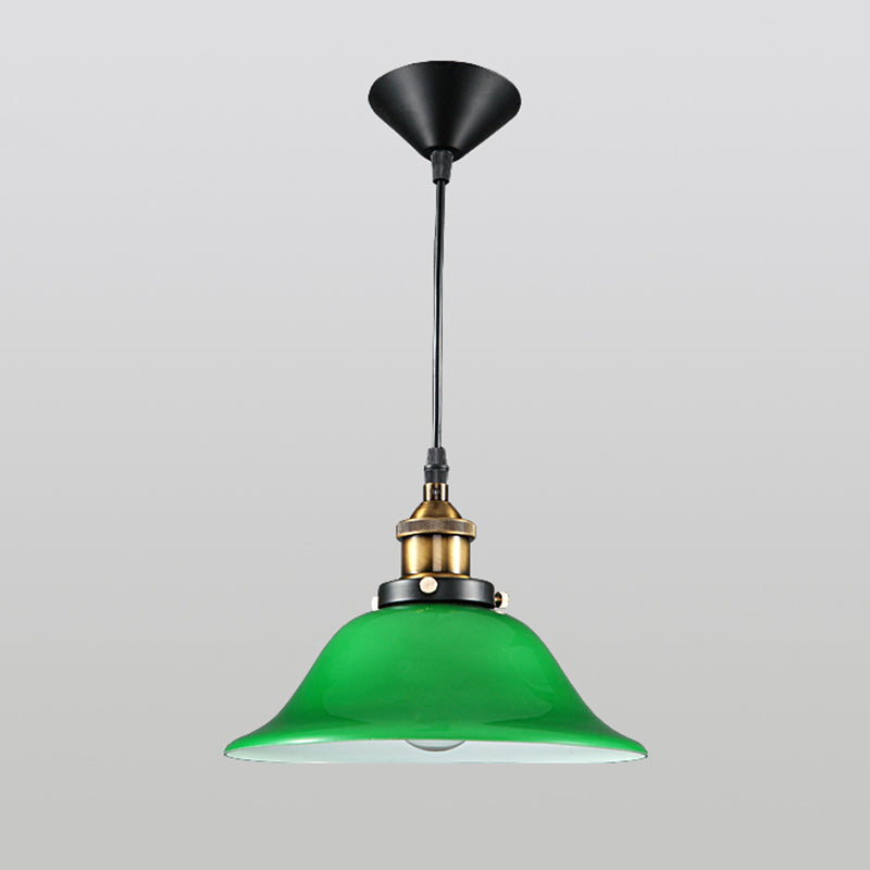 Green 1 Light Bell Pendant Lamp Vintage Industrial Glass Hanging Lamp for Living Room