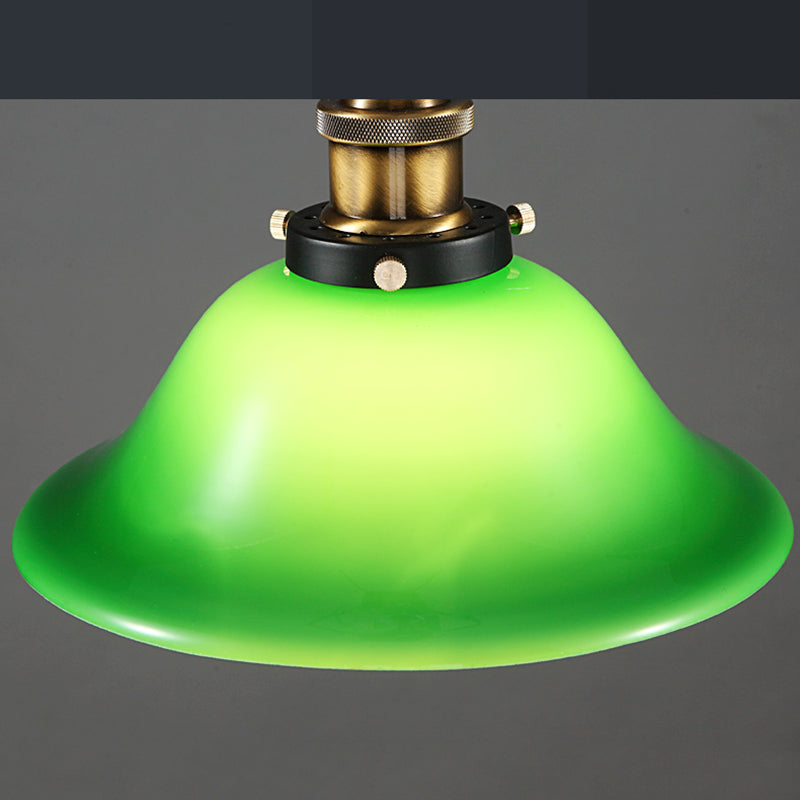 Green 1 Light Bell Pendant Lamp Vintage Industrial Glass Hanging Lamp for Living Room