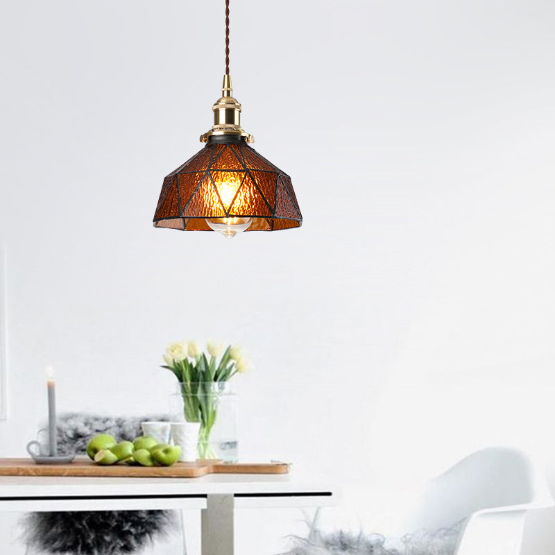 Icy Clear Glass Hanging Lamp Geometric Pattern 1 Light Bowl Tiffany-Style Pendant Light Fixture