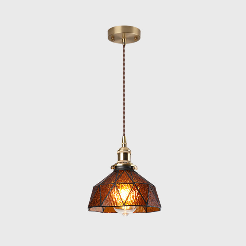 Icy Clear Glass Hanging Lamp Geometric Pattern 1 Light Bowl Tiffany-Style Pendant Light Fixture