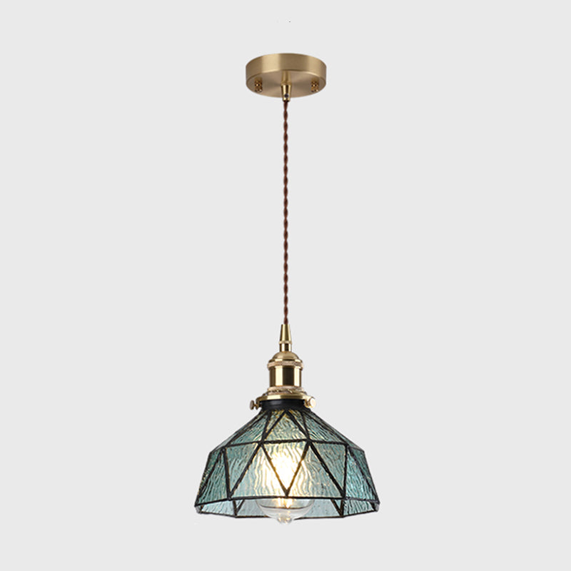 Icy Clear Glass Hanging Lamp Geometric Pattern 1 Light Bowl Tiffany-Style Pendant Light Fixture