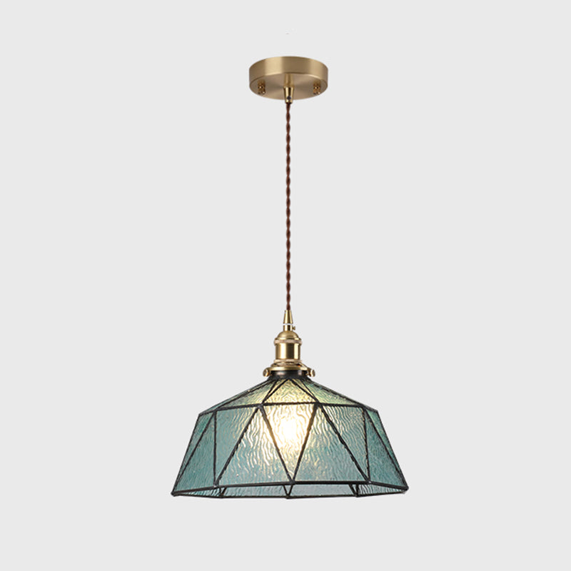 Icy Clear Glass Hanging Lamp Geometric Pattern 1 Light Bowl Tiffany-Style Pendant Light Fixture