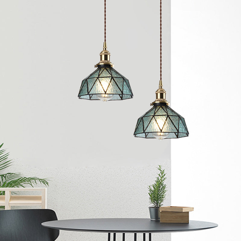 Icy Clear Glass Hanging Lamp Geometric Pattern 1 Light Bowl Tiffany-Style Pendant Light Fixture