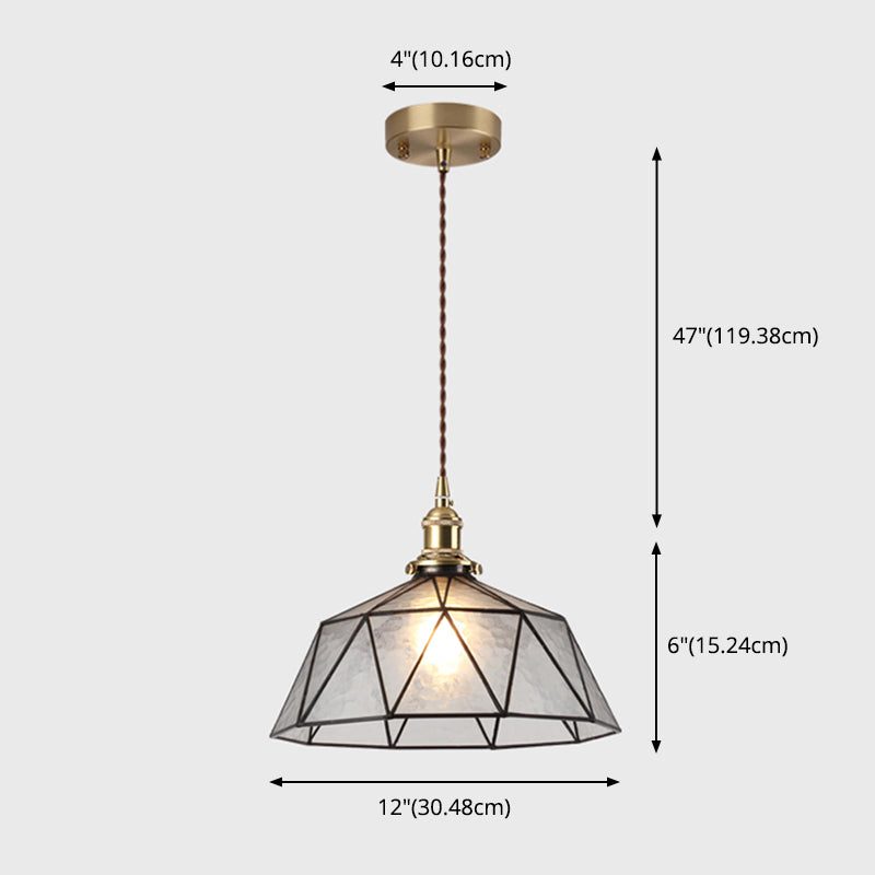 Icy Clear Glass Hanging Lamp Geometric Pattern 1 Light Bowl Tiffany-Style Pendant Light Fixture