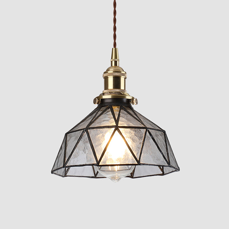 Icy Clear Glass Hanging Lamp Geometric Pattern 1 Light Bowl Tiffany-Style Pendant Light Fixture