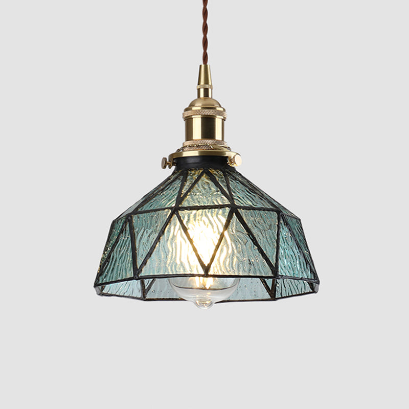 Icy Clear Glass Hanging Lamp Geometric Pattern 1 Light Bowl Tiffany-Style Pendant Light Fixture