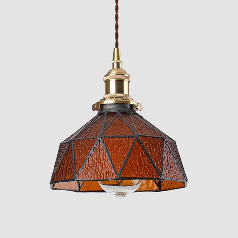 Icy Clear Glass Hanging Lamp Geometric Pattern 1 Light Bowl Tiffany-Style Pendant Light Fixture