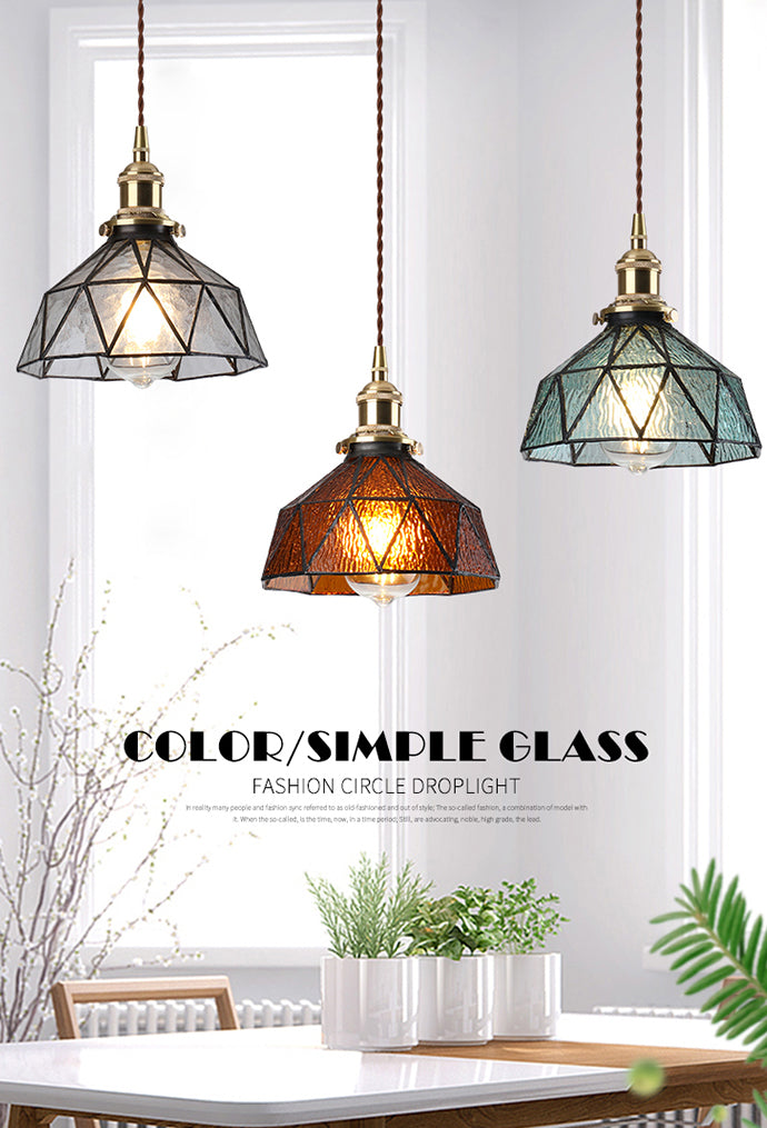 Icy Clear Glass Hanging Lamp Geometric Pattern 1 Light Bowl Tiffany-Style Pendant Light Fixture