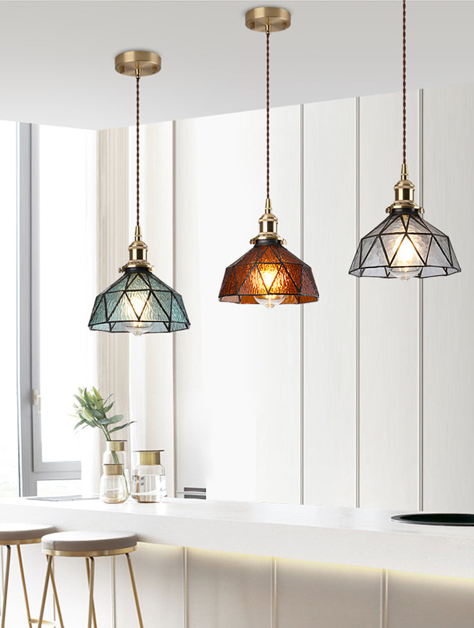 Icy Clear Glass Hanging Lamp Geometric Pattern 1 Light Bowl Tiffany-Style Pendant Light Fixture