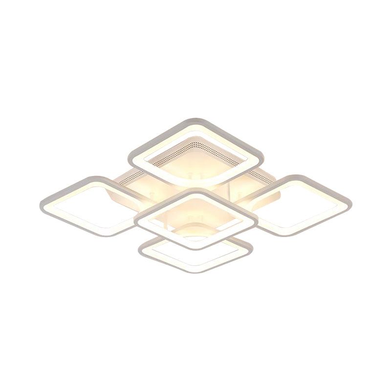 23.5"/27" W LED Bedroom Ceiling Mounted Light White Semi Flush Light Fixture with Square Acrylic Shade in Warm/White Light