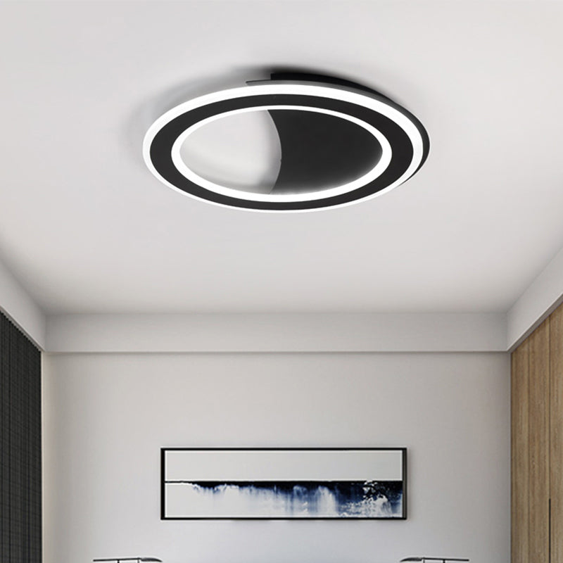 Metall-Halo-Ring-LED-Unterputzleuchte, moderne Deckenleuchte in Schwarz/Weiß mit warmem/weißem Licht/dritter Gang
