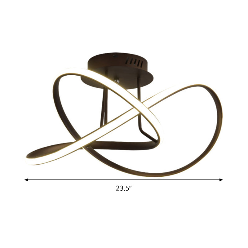 19.5"/23.5" W Twist Ceiling Mounted Fixture Modern Acrylic LED White/Coffee Semi Flush Mount Lighting in Warm/White Light