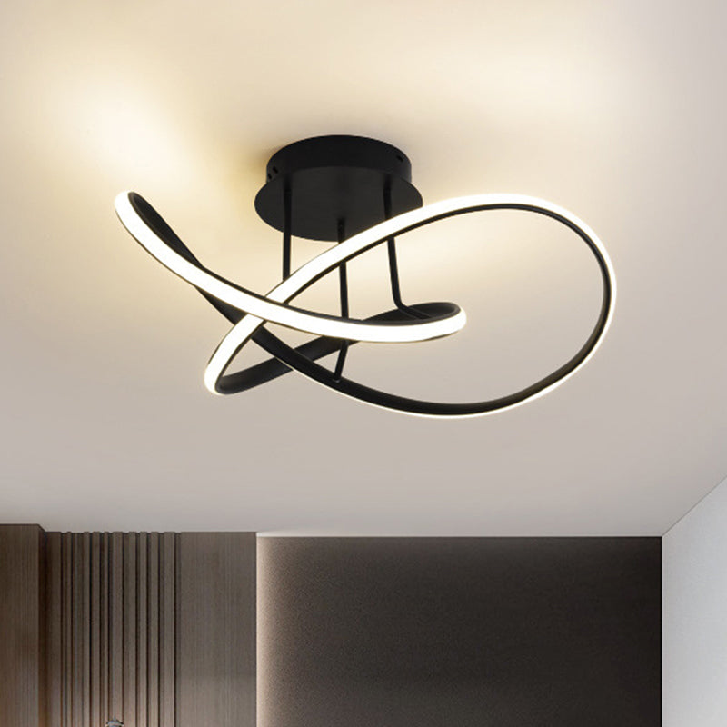 19.5"/23.5" W Acrylic Swirl Wave Ceiling Mount Minimal LED Black Semi Flush Mount Light Fixture in Warm/White Light