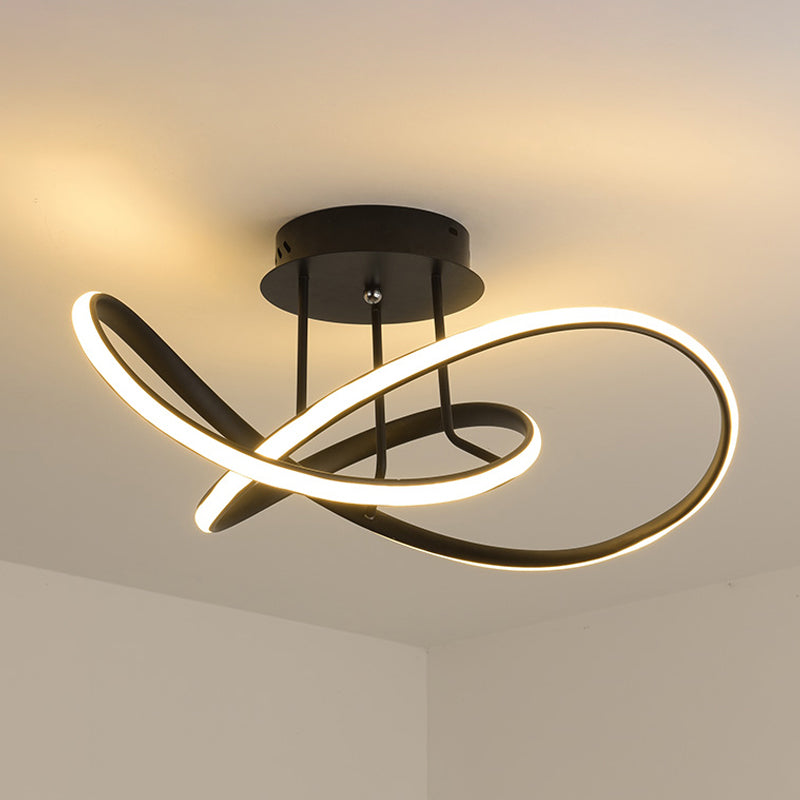 19.5"/23.5" W Acrylic Swirl Wave Ceiling Mount Minimal LED Black Semi Flush Mount Light Fixture in Warm/White Light