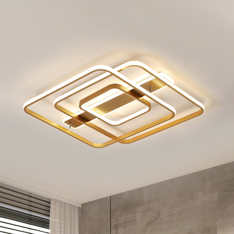 Gold Square Ceiling Light Modernism LED Acrylic Semi Mount Lighting in Warm/White Light for Bedroom
