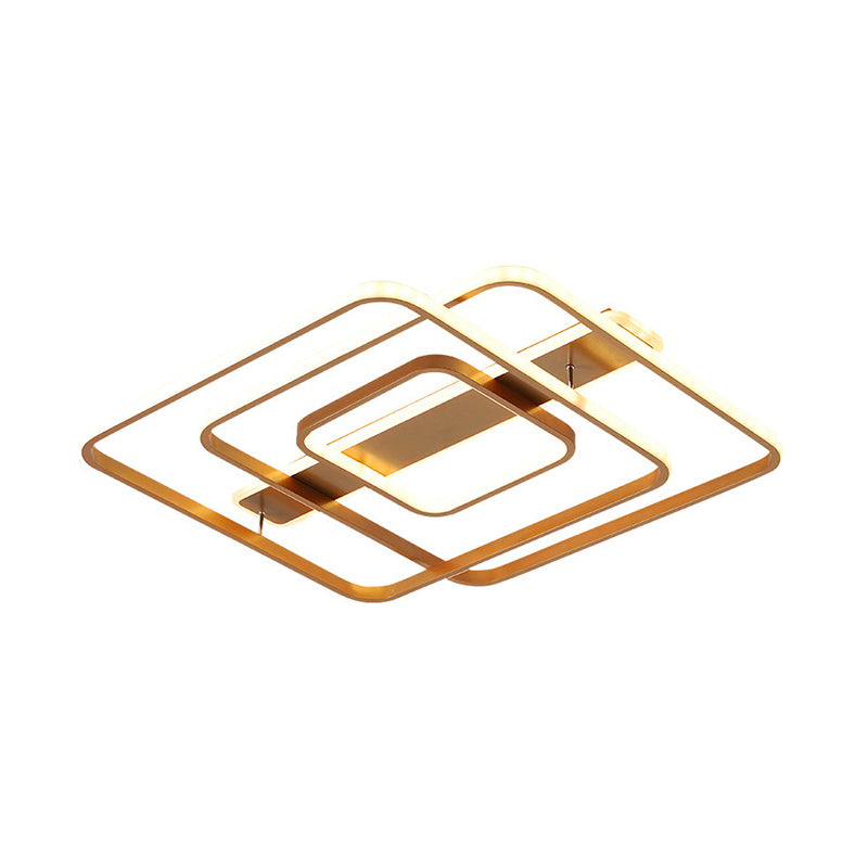 Luce a soffitto Gold Square Modernismo LED LED ACRILICO semi di montaggio in luce calda/bianca per camera da letto