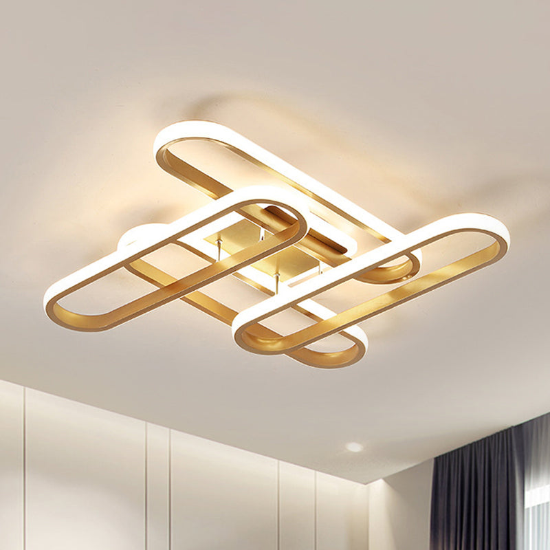 LED Living Room Ceiling Flush Gold Semi Mount Lighting Fixture with Oval Acrylic Shade in Warm/White Light