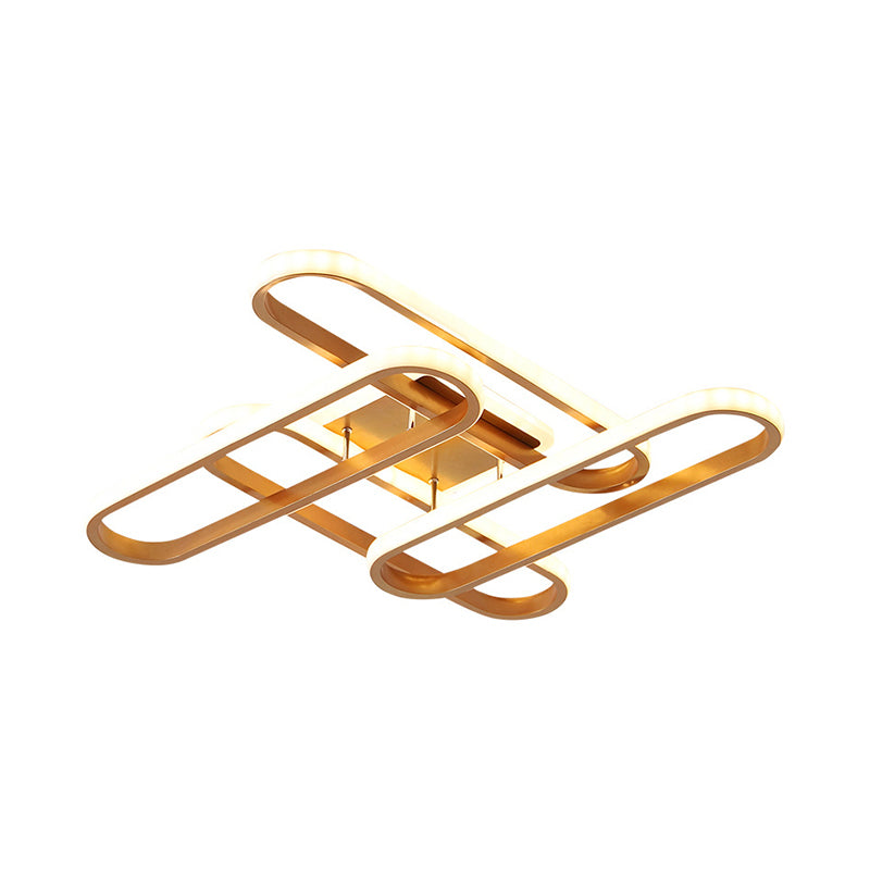 LED Living Room Ceiling Flush Gold Semi Mount Lighting Fixture with Oval Acrylic Shade in Warm/White Light