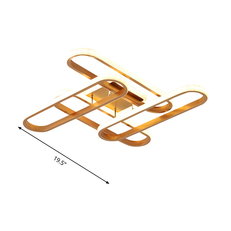 LED Living Room Ceiling Flush Gold Semi Mount Lighting Fixture with Oval Acrylic Shade in Warm/White Light