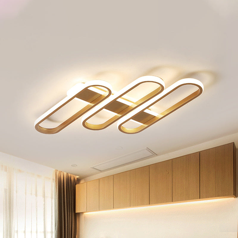 Oval Ceiling Lamp Modern Acrylic LED Gold Flush Mount Lighting in Warm/White Light for Living Room
