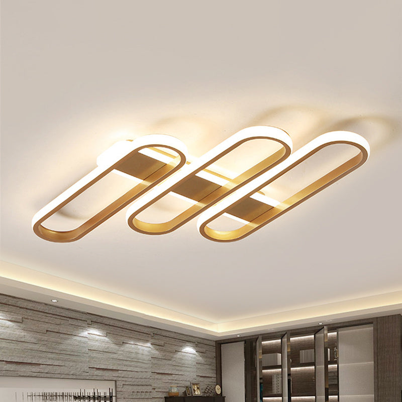 Oval Ceiling Lamp Modern Acrylic LED Gold Flush Mount Lighting in Warm/White Light for Living Room
