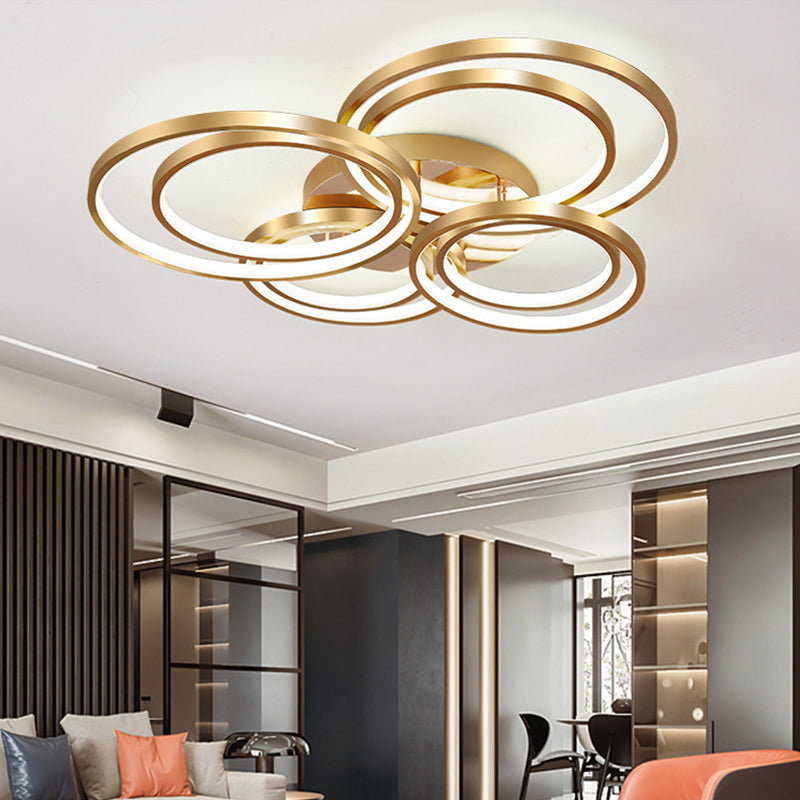 21"/28" Long Circle Metal Ceiling Mounted Fixture Modernism LED Gold Semi Flush Mount Light Fixture in Warm/White Light