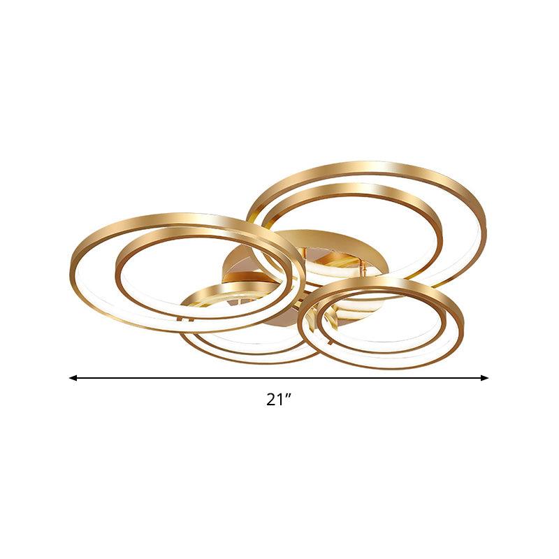 21"/28" Long Circle Metal Ceiling Mounted Fixture Modernism LED Gold Semi Flush Mount Light Fixture in Warm/White Light