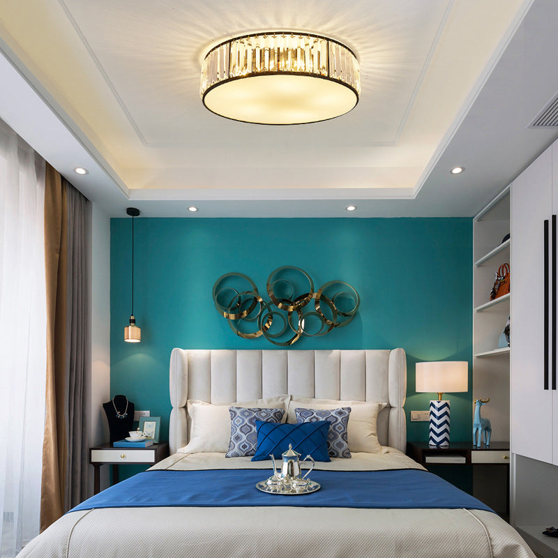 Soporte de techo de LED de cristal cilíndrico en estilo conciso moderno Luz de techo de hierro forjado con sombra acrílica