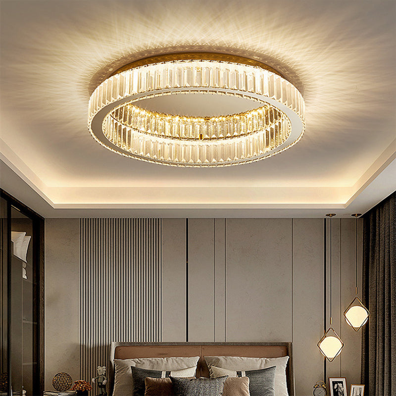 Stainless-Steel Circular LED Ceiling Light in Modern Luxury Style Crystal Ceiling Fixture in Gold
