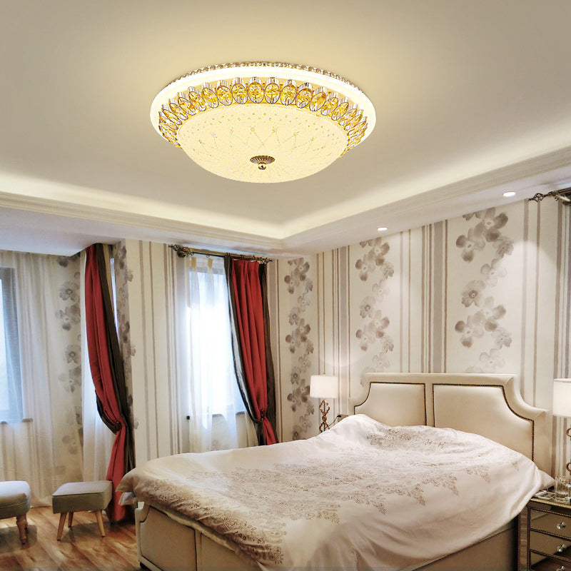 Gold Circular Metal LED Ceiling Fixture in Modern Concise Style Crystal Flush Mount for Corridor