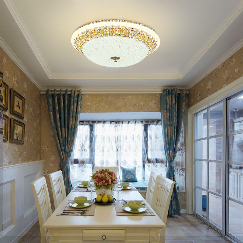 Gold Circular Metal LED Ceiling Fixture in Modern Concise Style Crystal Flush Mount for Corridor