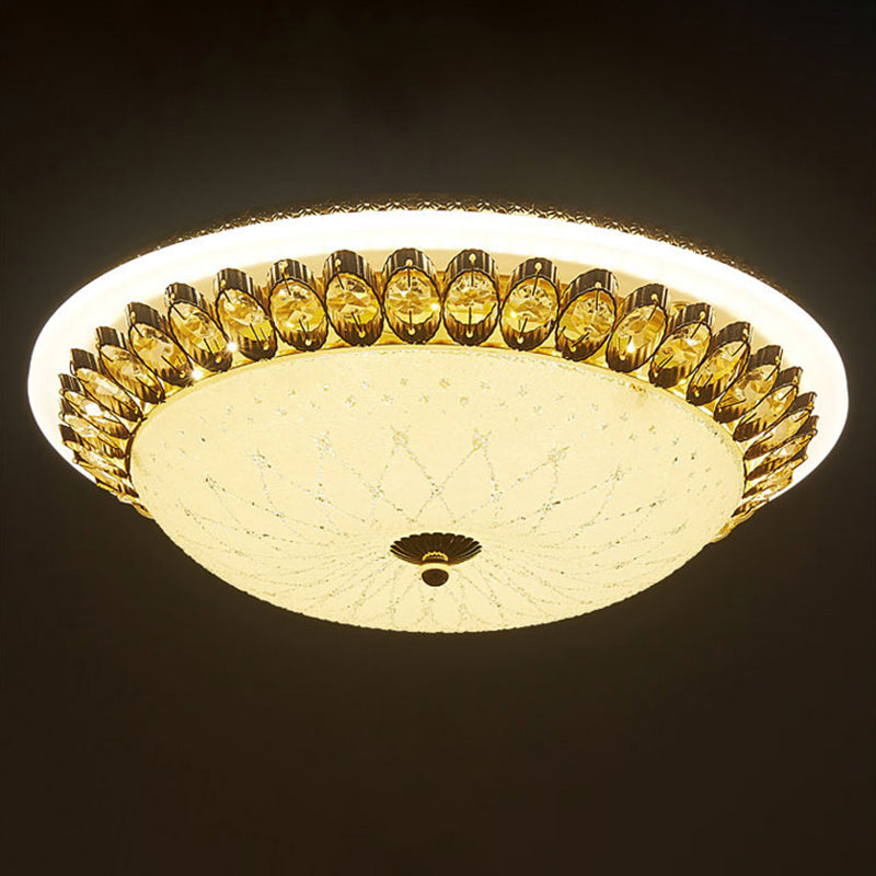Gold Circular Metal LED Ceiling Fixture in Modern Concise Style Crystal Flush Mount for Corridor