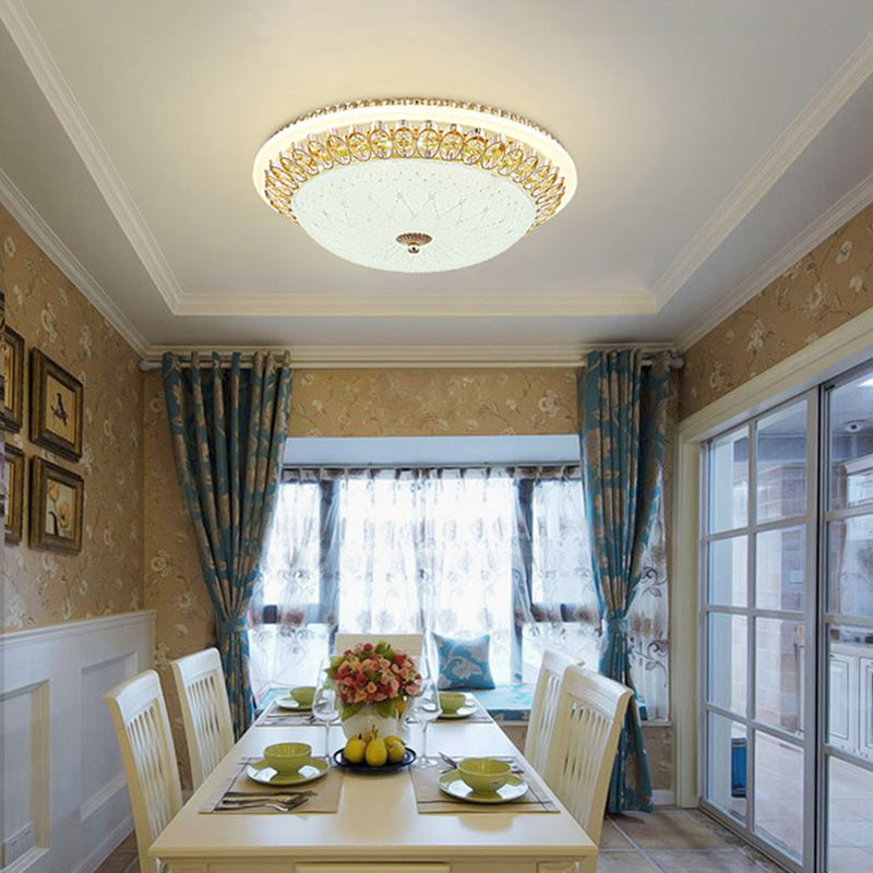 Gold Circular Metal LED Ceiling Fixture in Modern Concise Style Crystal Flush Mount for Corridor