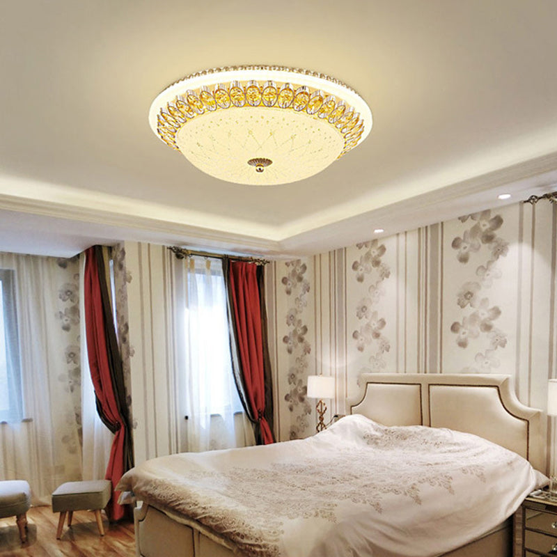 Gold Circular Metal LED Ceiling Fixture in Modern Concise Style Crystal Flush Mount for Corridor
