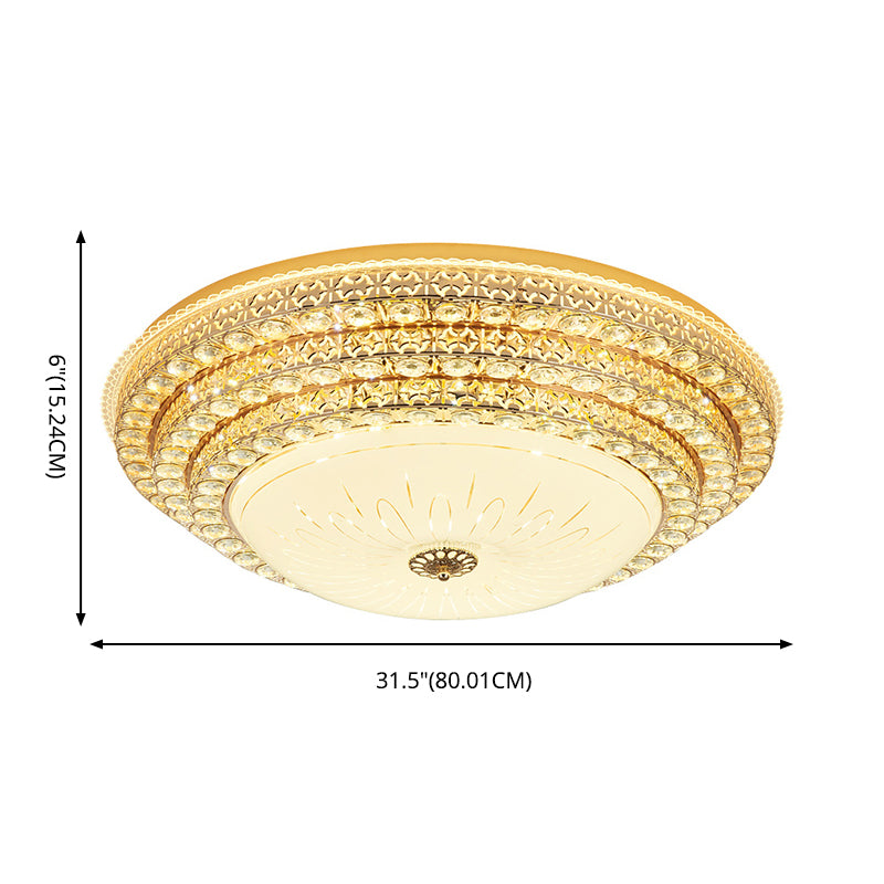 Gold Circular Crystal LED Flush Mount in Modern Luxury Style Metal Ceiling Light for Living Room